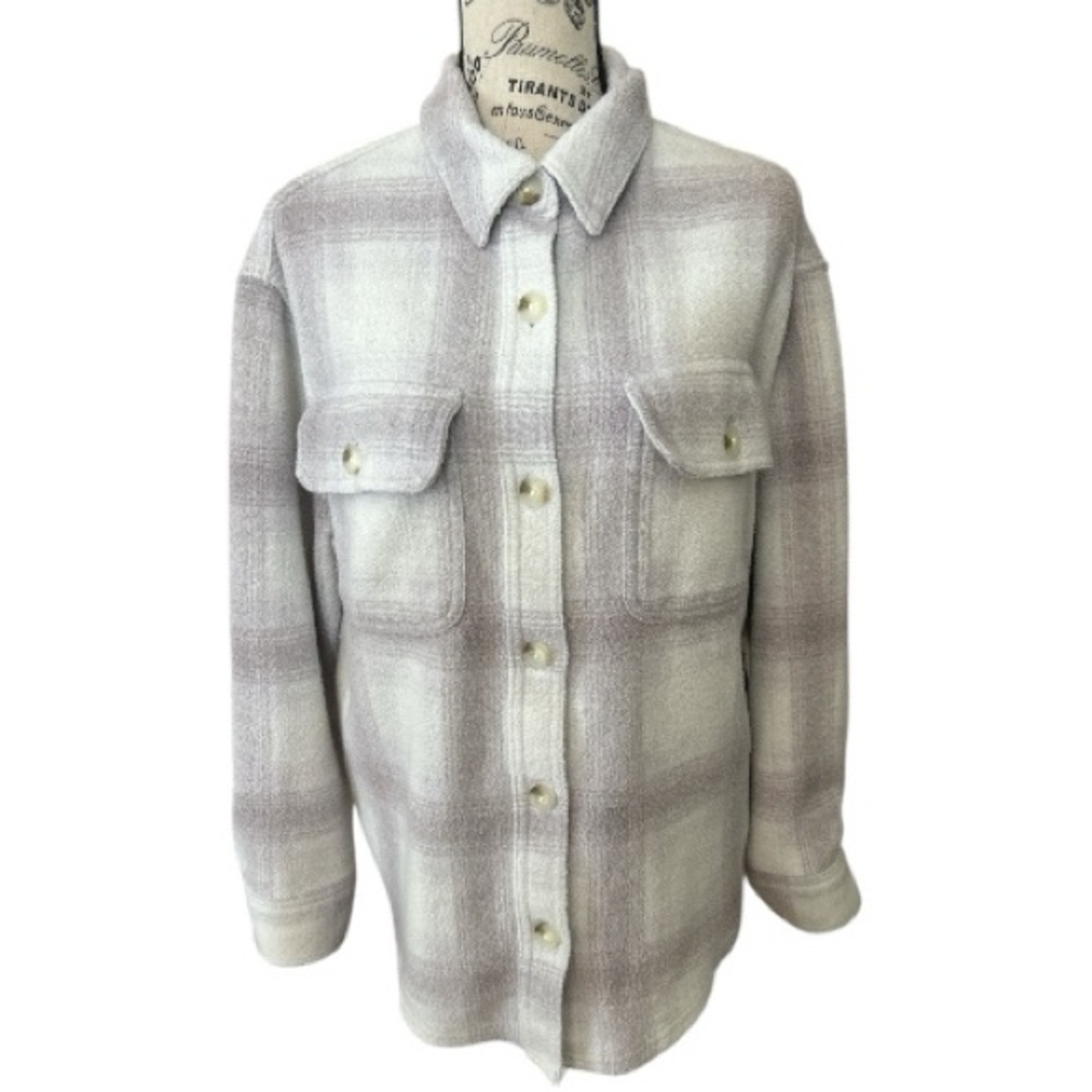 American Eagle Light Purple Brushed Plaid Button Down Shacket Shirt